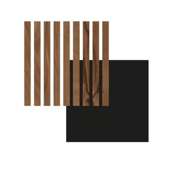Lambris mural - Panneau décoratif - Lattes en bois (Collection LATT) - Black / Castle Oak