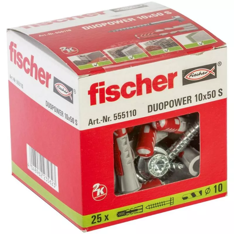FISCHER, Cheville bi-matière DuoPower 10 x 50 S avec vis